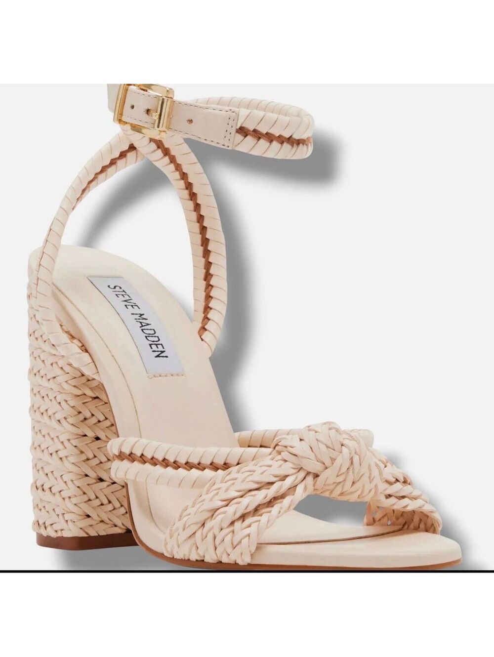 Steve Madden Malou Woven Ankle Strap Sandals in Bone W (9.5) Retail $119
